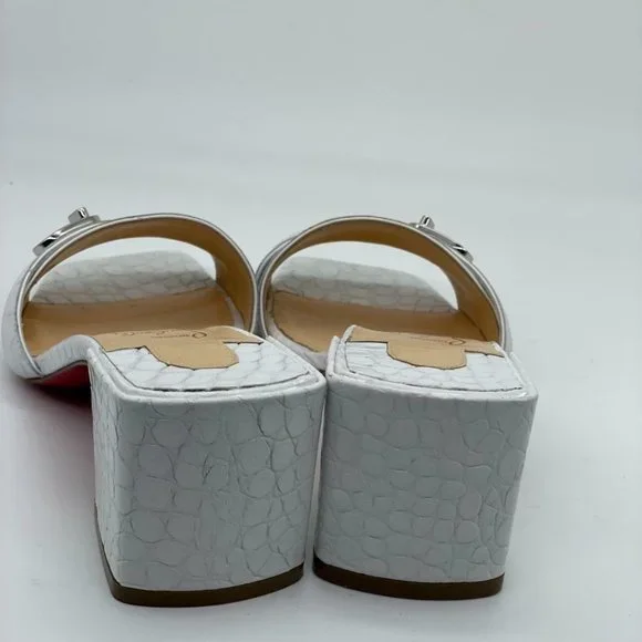 Christian Louboutin LOCK ART 55 Croc Leather Mule Sandals Block Heel Shoes - Picture 10 of 12